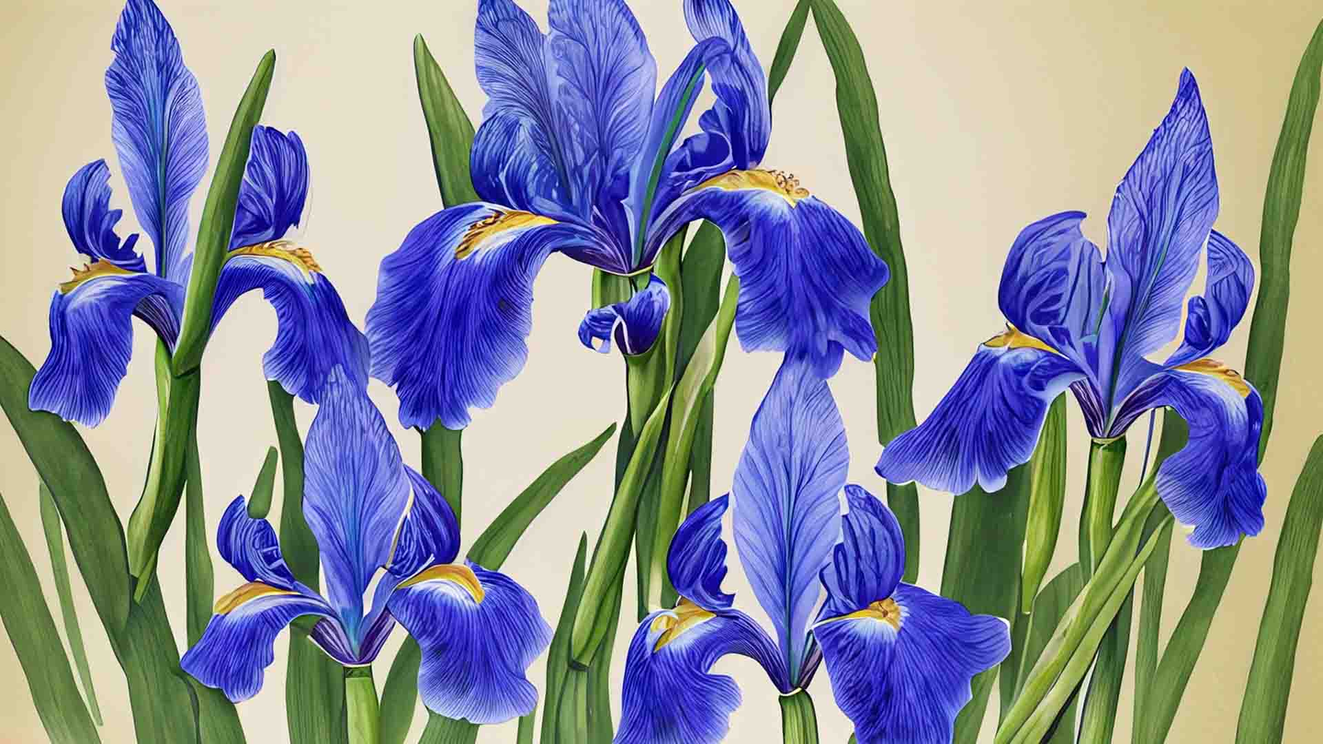 Botanical drawing of blue flag iris